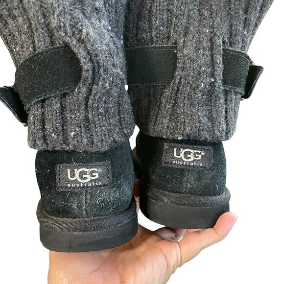 Womens Black UGG Australia Cambridge 1003175 Suede Knit Sheepskin Buckle Boots 6 - Picture 4 of 14